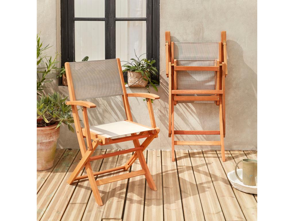 Fauteuils de jardin en bois et textilène - Vertchez Gris Vertchez - 2 fauteuils pliants en bois d'Eucalyptus huilé et textilène