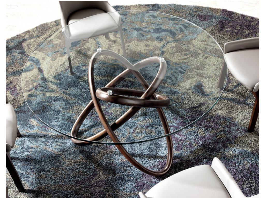 Table à manger ronde design en bois couleur noyer et verre transparent Artista-Diamètre 140 cm