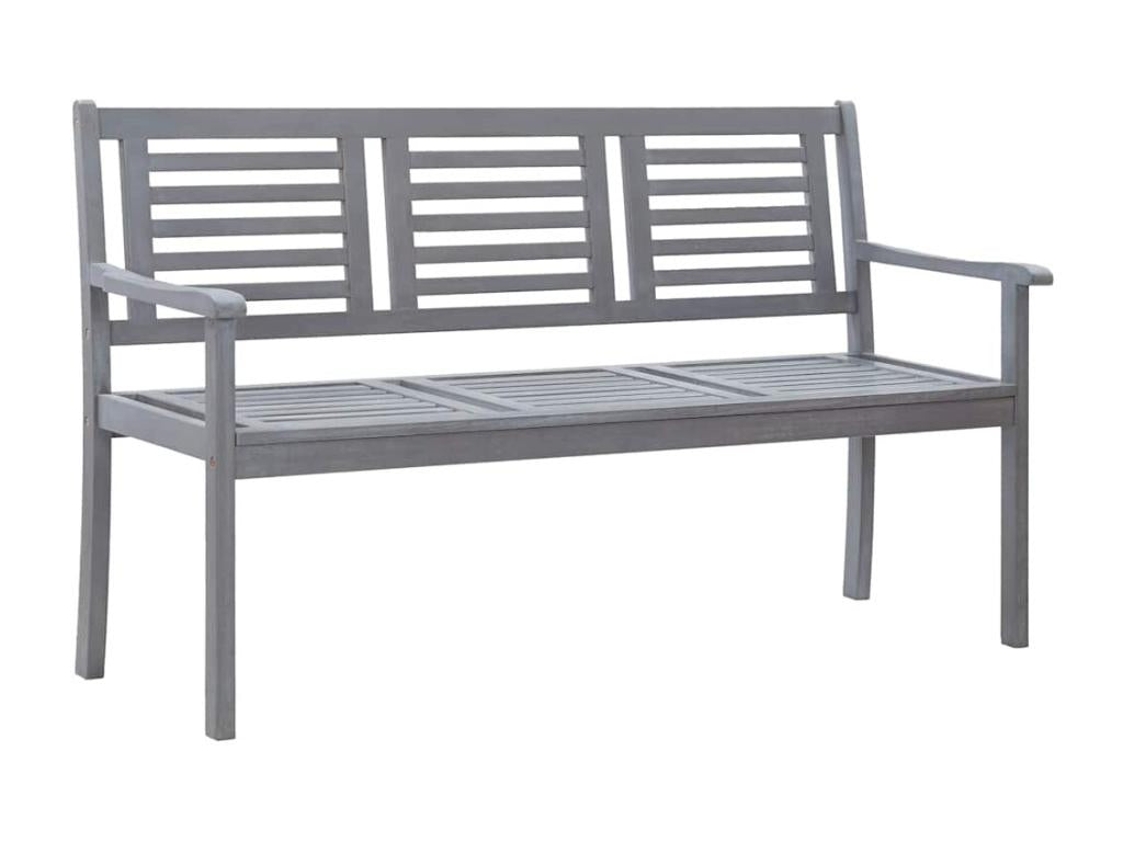 Banc de jardin 3 places avec coussin 150 cm Gris Eucalyptus
