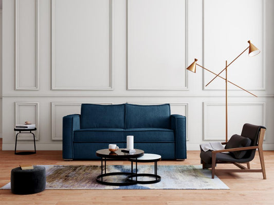 Canapé 3 places convertible express en velours côtelé bleu nuit - Couchage 140 cm - Matelas 18 cm Vertchez