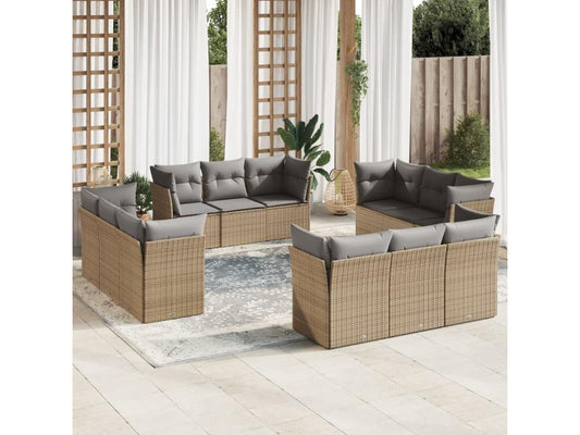 Salon de jardin avec coussins 12 pcs beige résine tressée