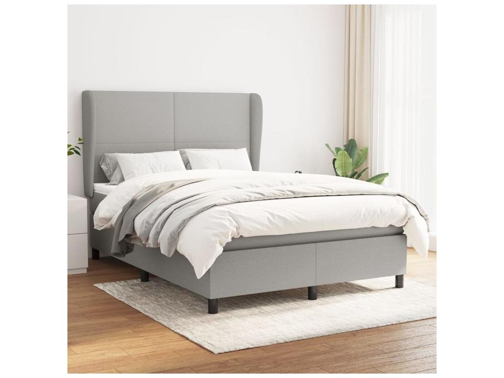 Sommier à Vertchez de lit avec matelas Gris clair 140x190 Tissu
