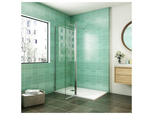 Paroi de douche à l'italienne 70x200cm avec retour pivotant 50x200cm - Verre securit - Avec barre de fixation 73-120cm en carré