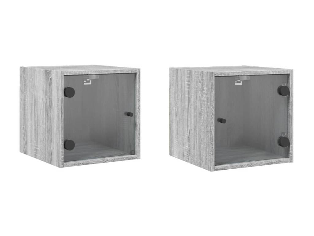Tables de chevet et portes vitrées 2pcs Vertchez gris 35x37x35cm