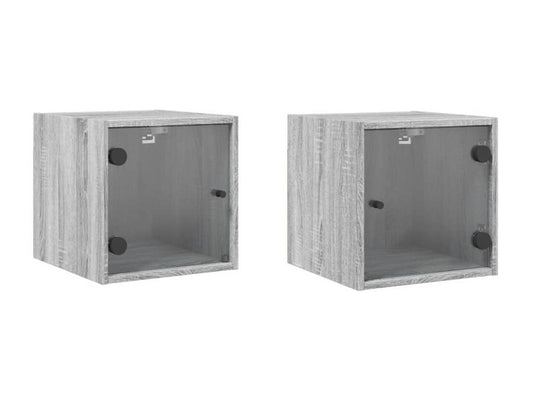 Tables de chevet et portes vitrées 2pcs Vertchez gris 35x37x35cm