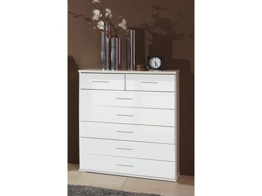 Commode à tiroirs meuble de rangement coloris blanc cassé blanc - L- 90 x H- 106 x P- 40 cm 