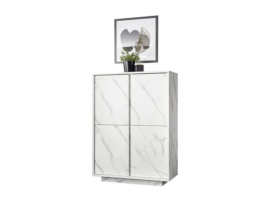 Buffet 4 portes collection Vertchez coloris blanc effet marbre idéal dans votre salon ou salle à manger