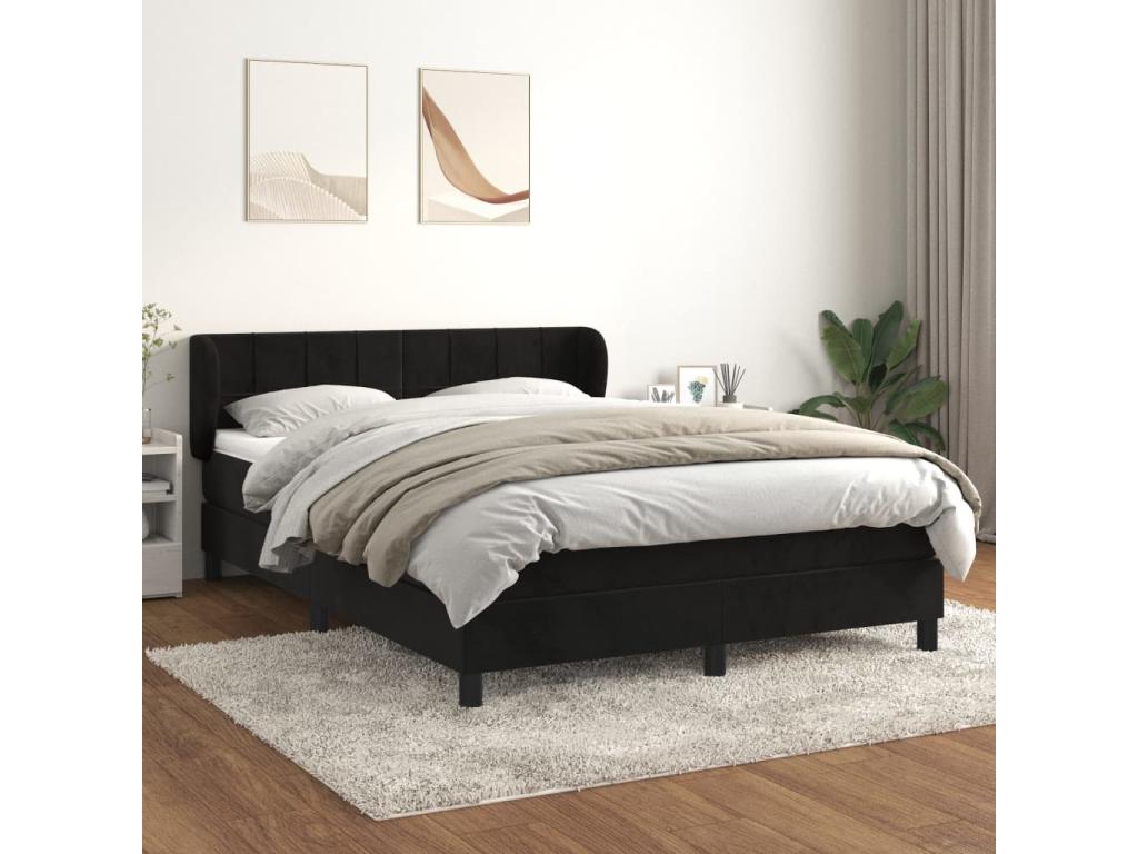 Sommier à Vertchez de lit avec matelas Noir 140x200 Velours