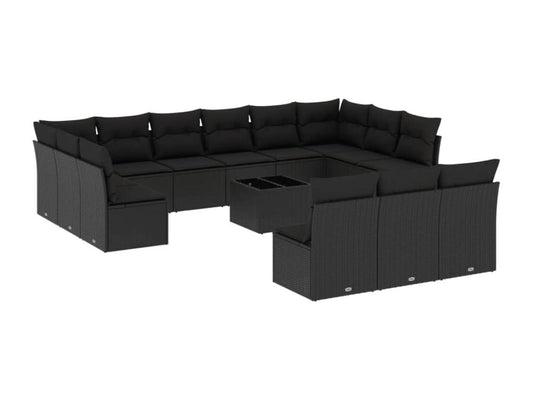 Salon de jardin avec coussins 14 pcs noir résine tressée