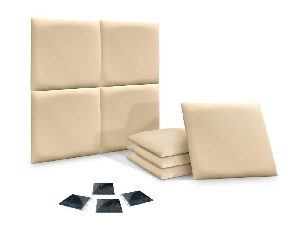 Lot de 8 panneaux rembourrés en similicuir écologique Vertchez pack autocollant pour protection acoustique murale absorbante Vanille 50x50 cm x8