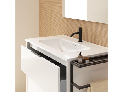 Meuble salle de bain en bois et métal Vertchez fumé sablé 80 cm Gris