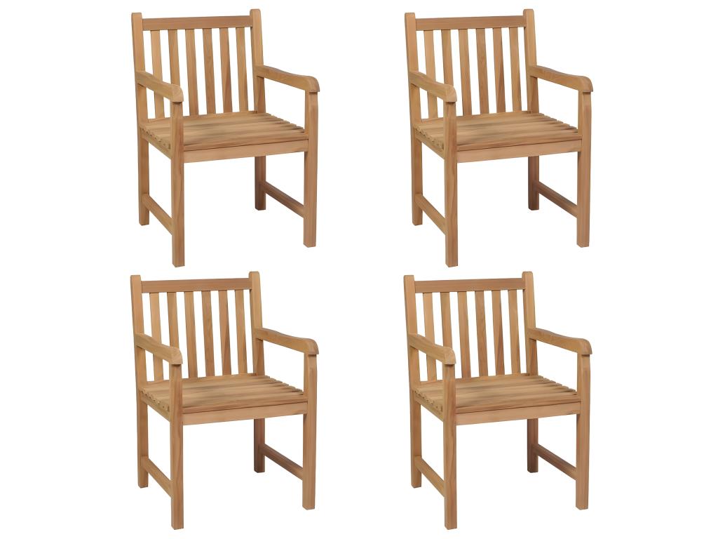 Chaises de jardin lot de 4 et coussins blanc crème Teck solide