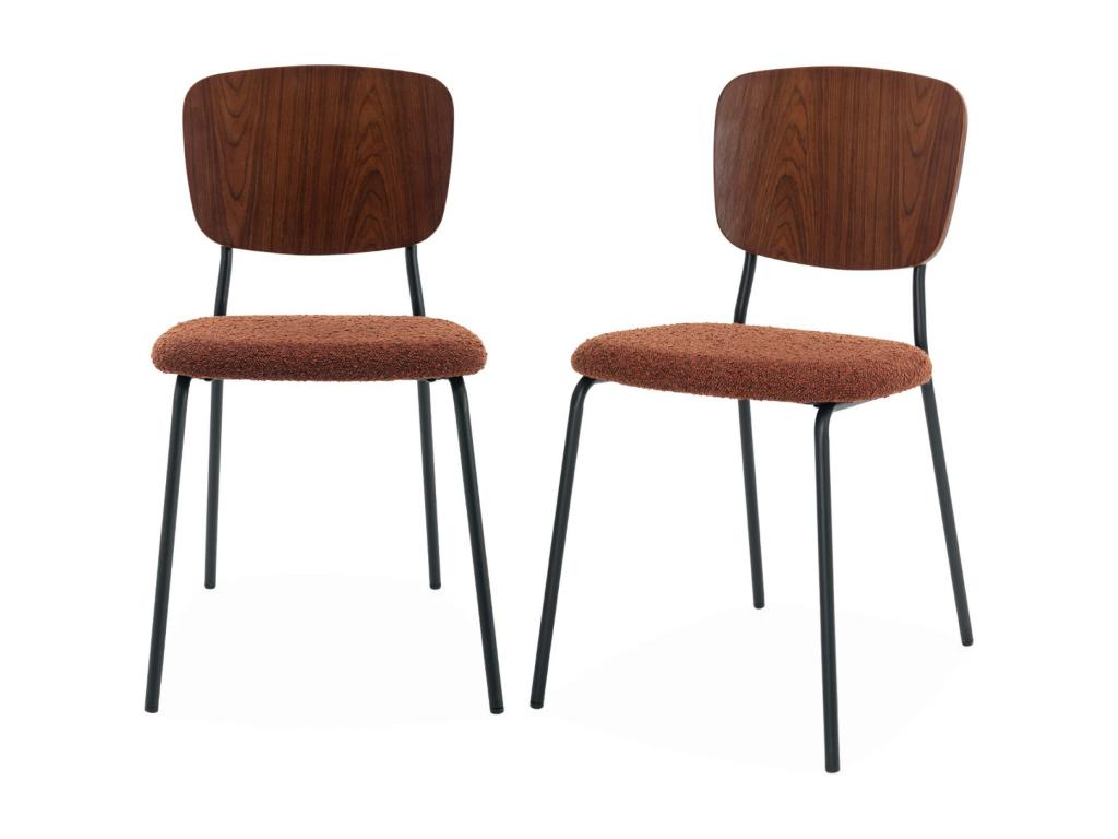 Lot de 2 chaises assise bouclette texturée Vertchez- dossier bois de peuplier courbé- pieds en métal noir mat