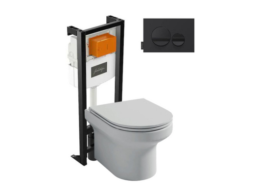 Pack WC suspendu sans bride Vertchez bâti-support plaque Noir brillant/Noir mat