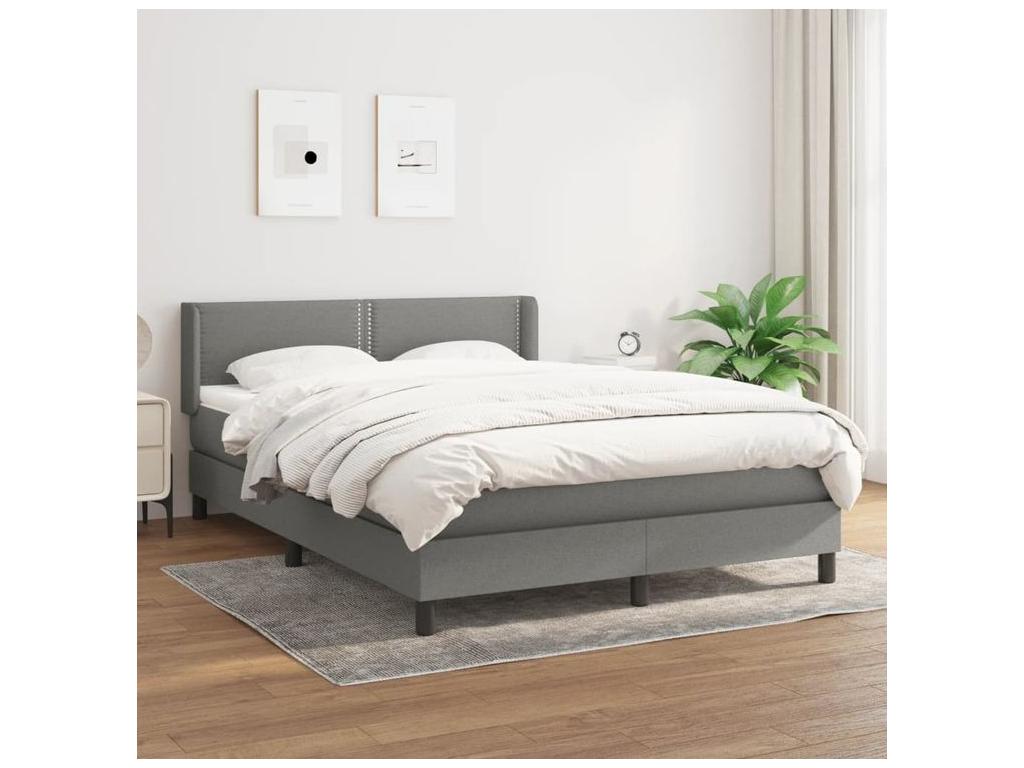 Sommier à Vertchez de lit avec matelas Gris foncé 140x190 Tissu