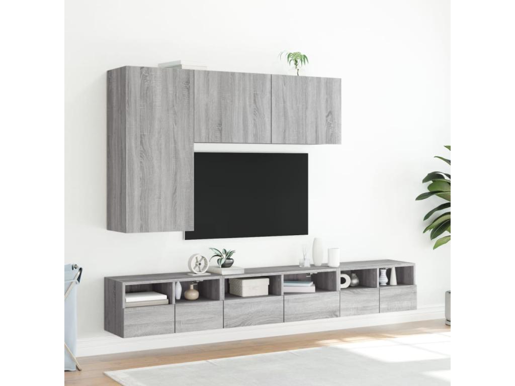Meuble TV mural Vertchez gris 60x30x30 cm bois d'ingénierie