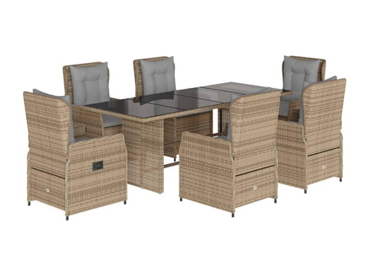 Ensemble à manger de jardin et coussins 7 pièces beige poly rotin