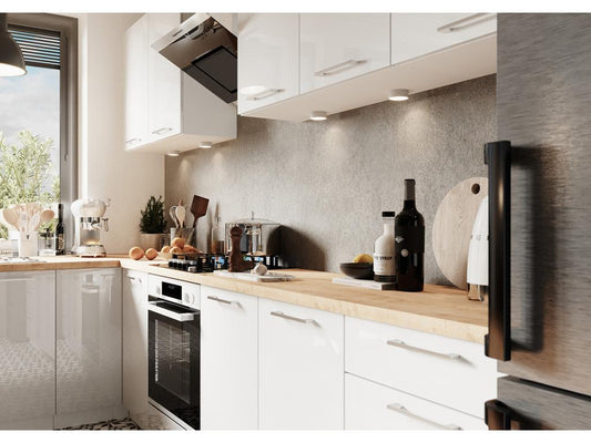 Cuisine complète Vertchez 8 éléments blanc brillant L 240 cm sans plan de travail