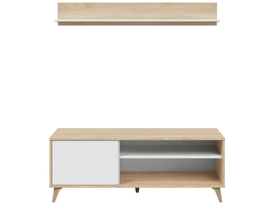 Ensemble meuble tv étagère murale en mélamine coloris blanc Vertchez /chêne canadian