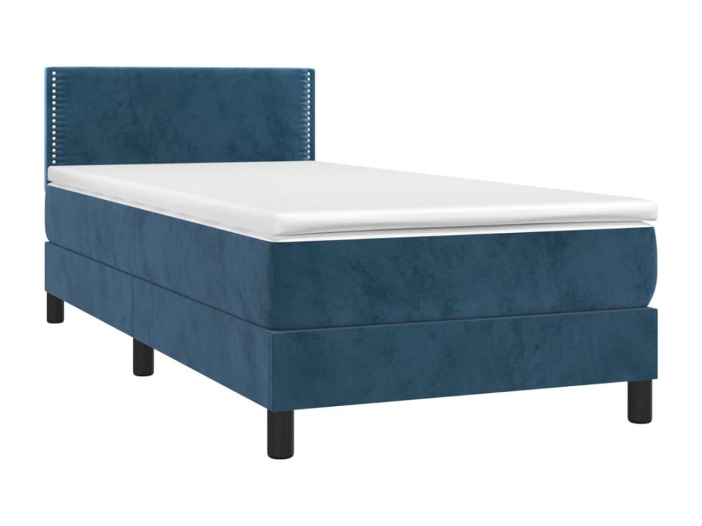 Sommier tapissier et matelas et LED Bleu foncé 90x200cm Velours