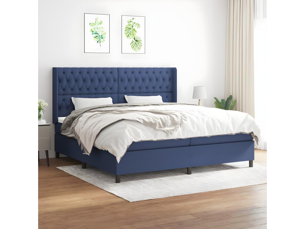 Lit à sommier tapissier avec matelas Bleu 200x200 cm Tissu
