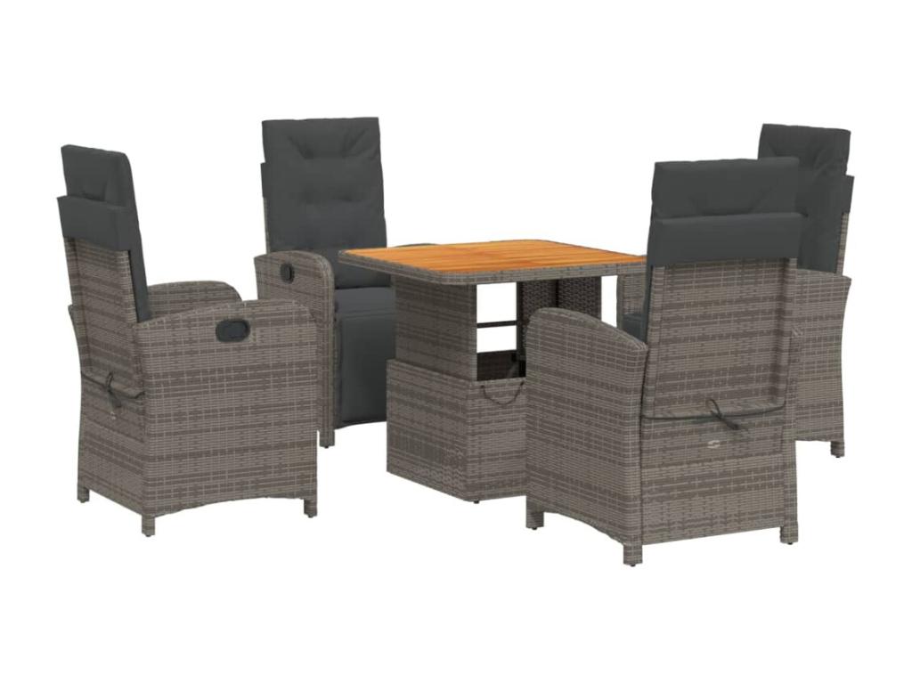 Ensemble à manger de jardin 5 pièces coussins gris résine tressée