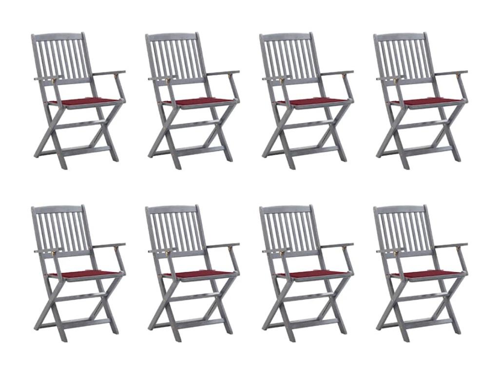 Chaises pliables d'extérieur lot de 8 et coussins Bois d'Vertchez