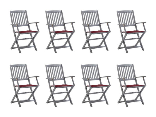 Chaises pliables d'extérieur lot de 8 et coussins Bois d'Vertchez