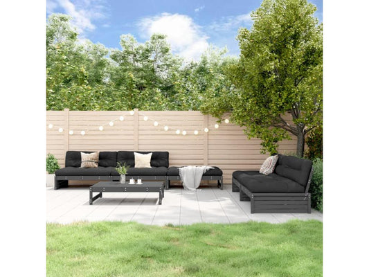 Salon de jardin 6 pcs avec coussins gris bois massif