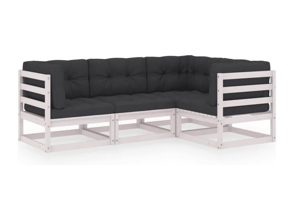 Salon de jardin 4 pcs avec coussins Bois de pin massif