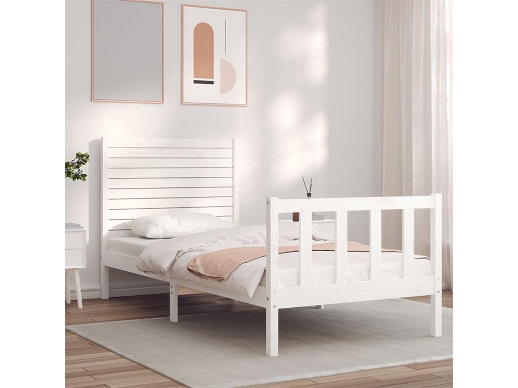 Cadre de lit sans matelas blanc 100x200 cm bois de pin massif
