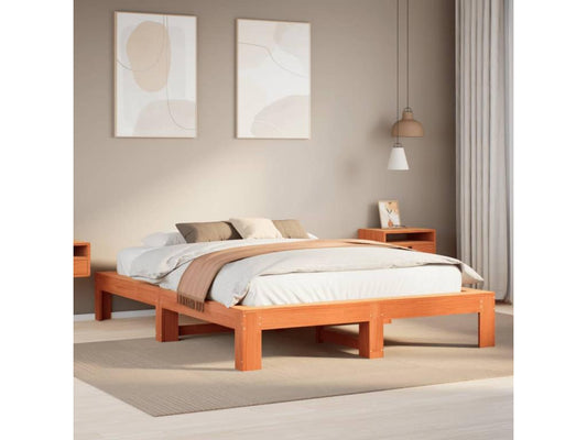Cadre de lit sans matelas cire marron 140x200cm bois pin massif