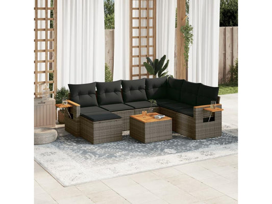 Salon de jardin 8 pcs avec coussins gris résine tressée
