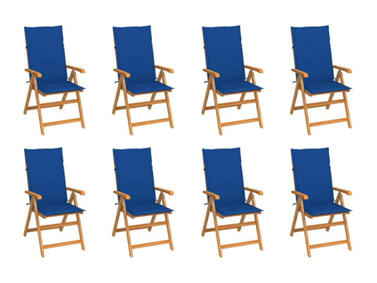 Chaises inclinables de jardin avec coussins 8 pièces Teck solide