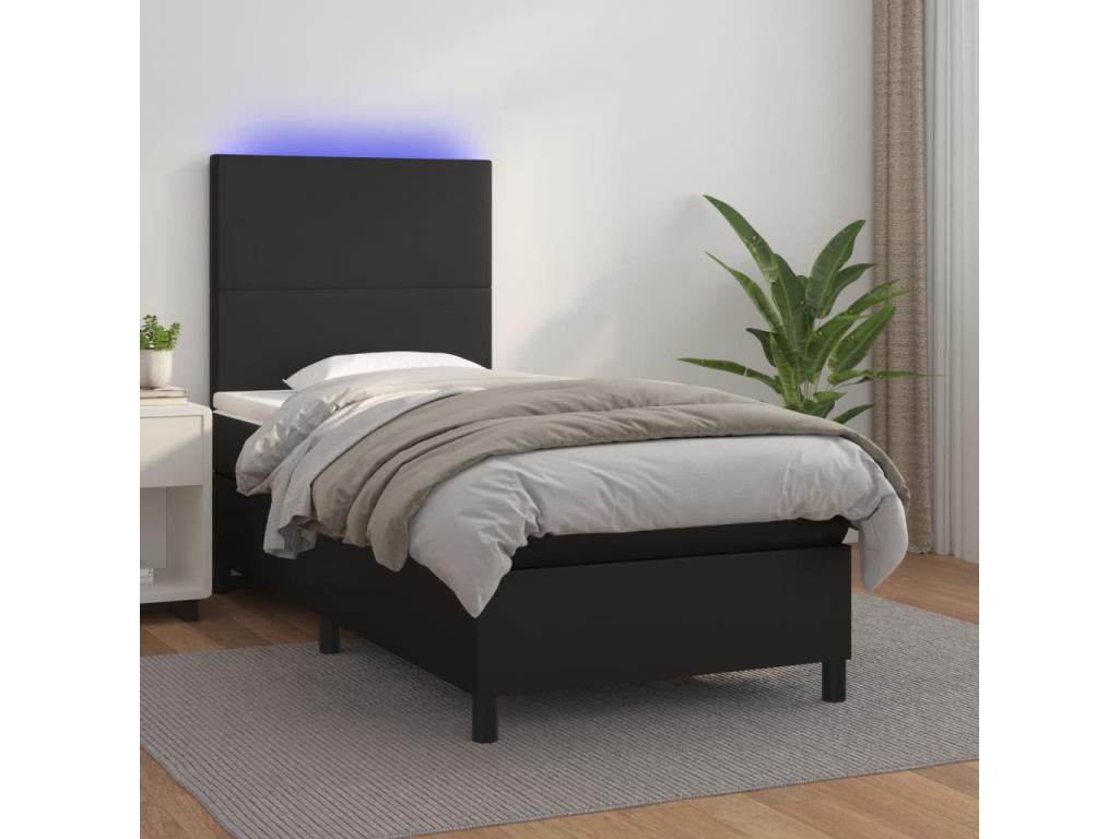Sommier à Vertchez de lit avec matelas et LED Noir 90x200