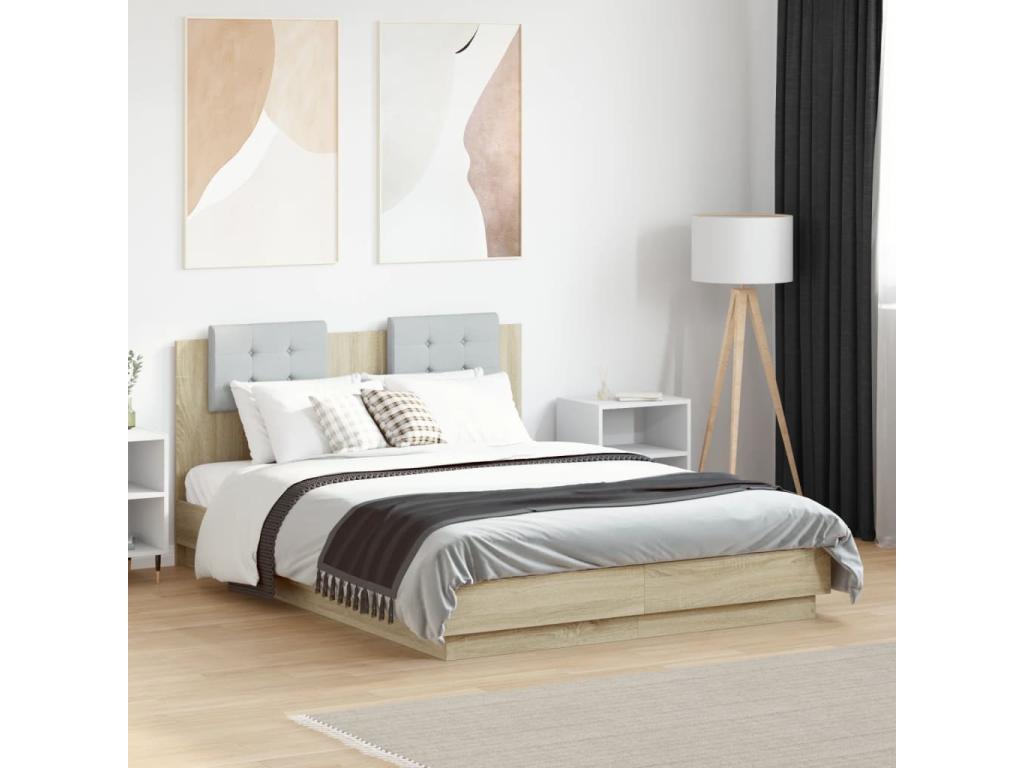 Cadre de lit avec tête de lit chêne Vertchez 140x190 cm