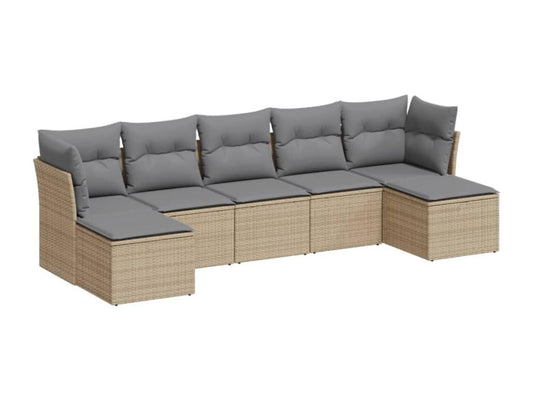 Salon de jardin avec coussins 7 pièces beige résine tressée