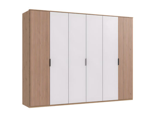Armoire avec corniche placard coloris blanc imitation chêne Vertchez - L- 270 x H- 210 x P- 58 cm 