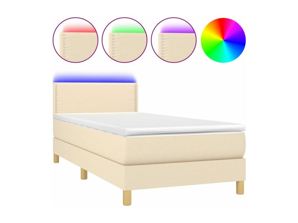 Sommier tapissier avec matelas et LED Crème 90x190 cm Tissu