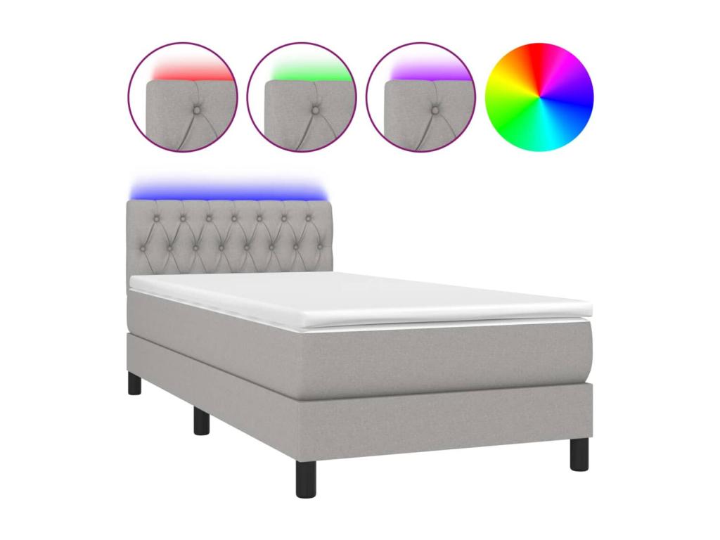 Sommier à Vertchez de lit avec matelas et LED Gris clair 90x190