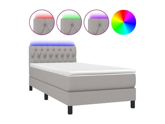 Sommier à Vertchez de lit avec matelas et LED Gris clair 90x190