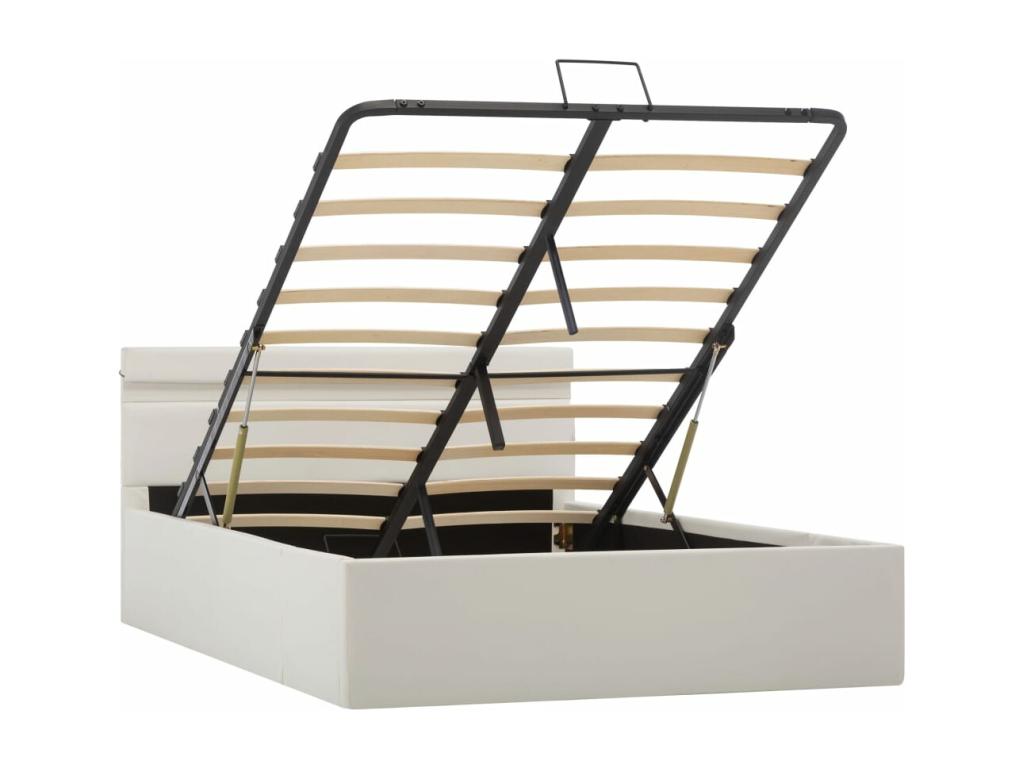 Cadre de lit à rangement avec LED blanc similicuir 140x200 cm