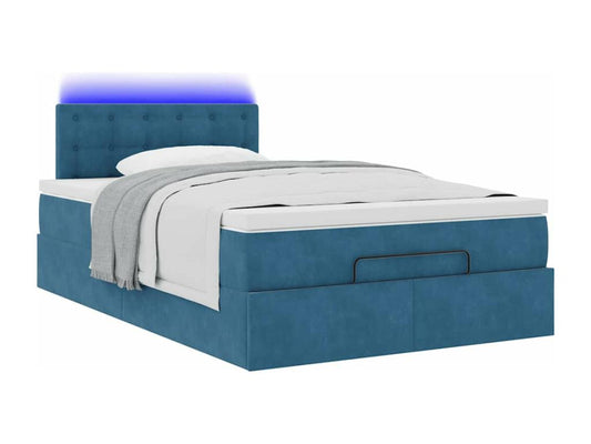 Cadre de lit ottoman avec matelas bleu foncé 120x190 cm velours