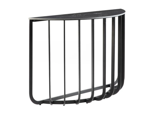 Vertchez - Console Demi-Lune Plateau Céramique Marbré Cadre Métal Gris Anthracite