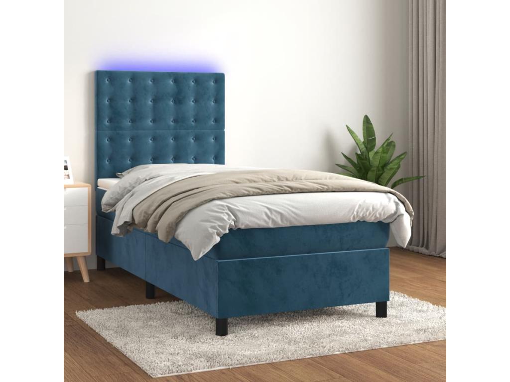 Sommier tapissier et matelas et LED Bleu foncé 80x200cm Velours