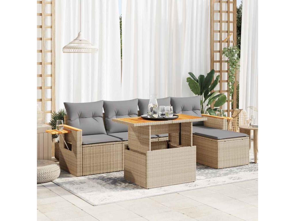 Salon de jardin 6 pcs avec coussins beige résine tressée Vertchez