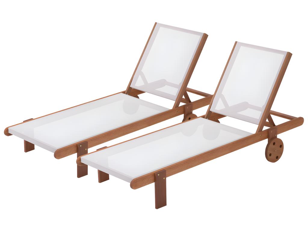 Lot de 2 bains de soleil en bois exotique Saïgon - Maple - Ecru