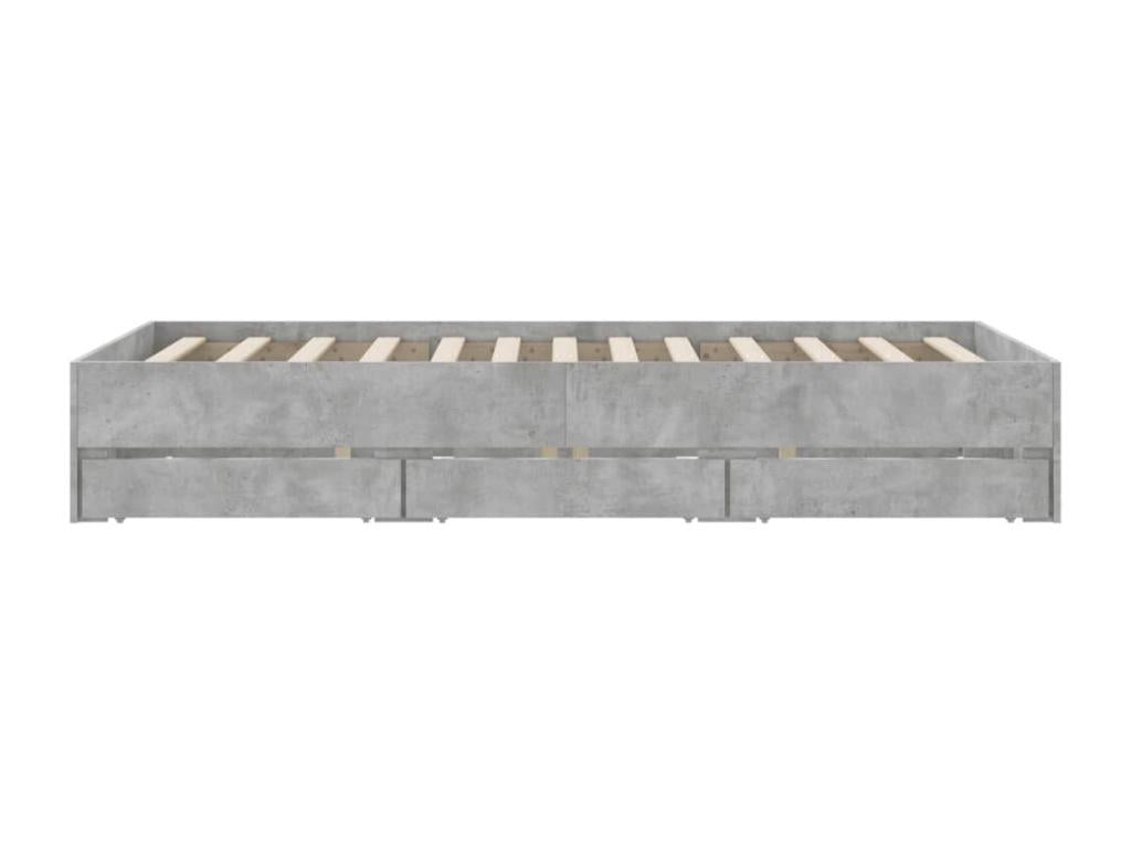 Cadre de lit et tiroirs gris béton 120x200 bois d'ingénierie