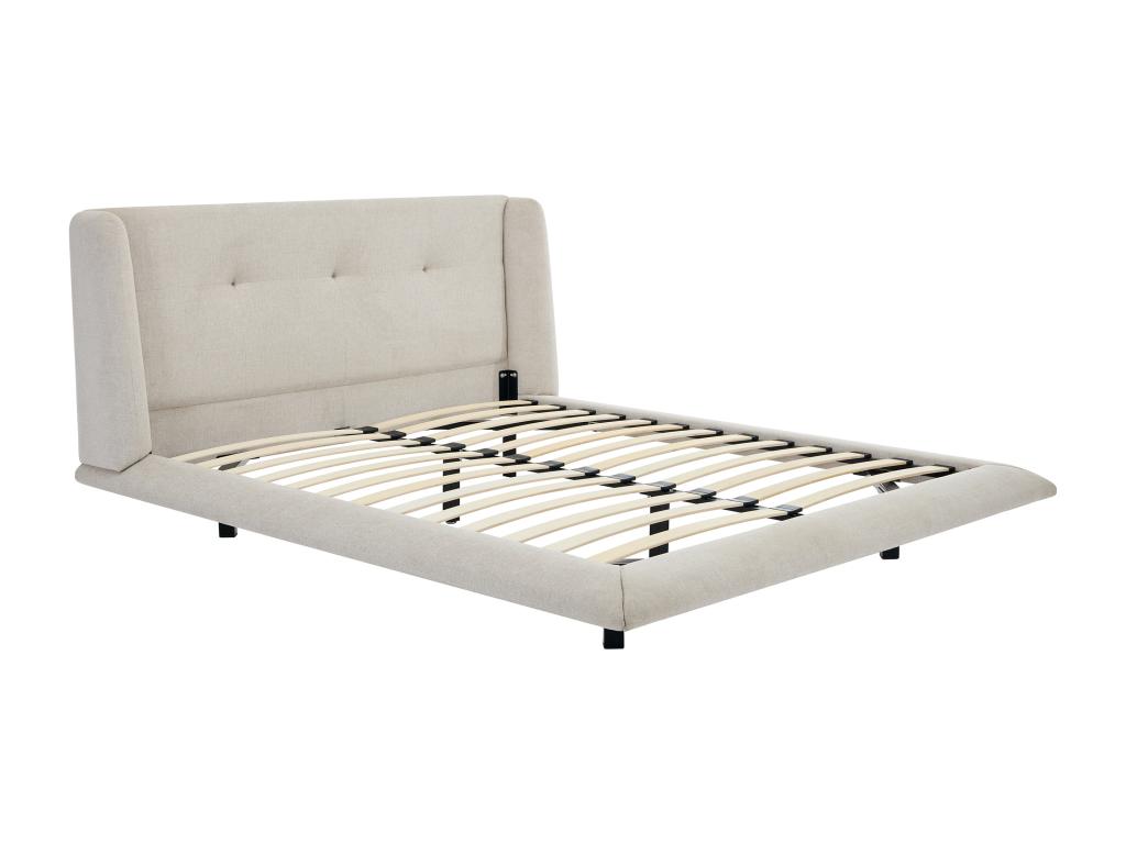 Lit 140x190 cm avec tête de lit capitonnée - Tissu - Beige - Vertchez