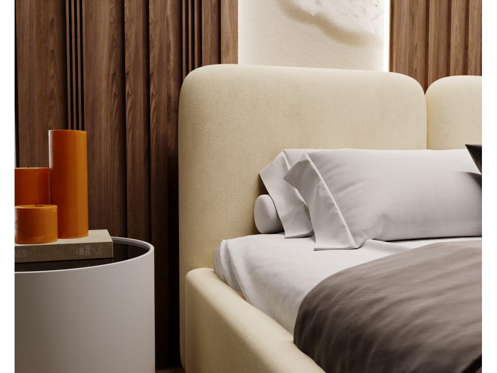 Lit rembourré avec rangement - 140x200 - lit double - velours - beige - Vertchez